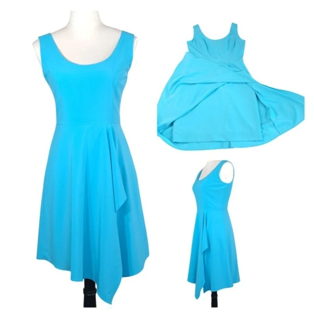 Belle Badgley Mischka Dress Size 4 Blue Sleeveless Layered Asymmetrical Cocktail